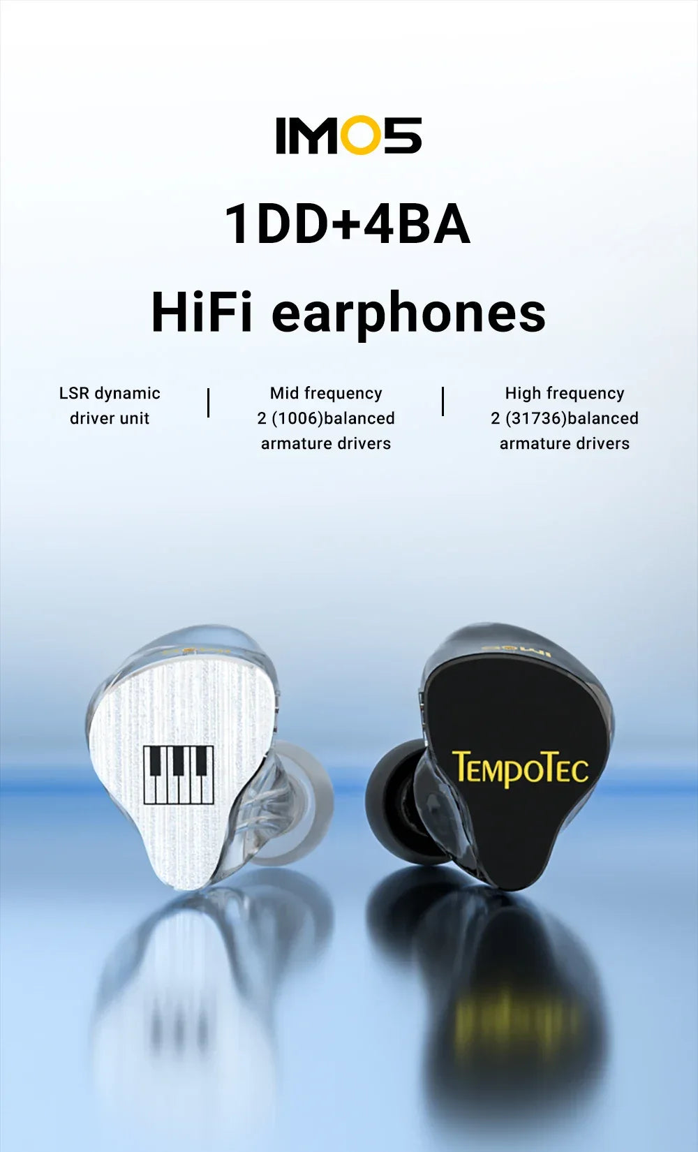 TempoTec IM01 Flathead 4.4mm earphones, IM05 3.5mm cable-detachable,0.78mm pin HiFi in-ear earphones 1DD+4BA