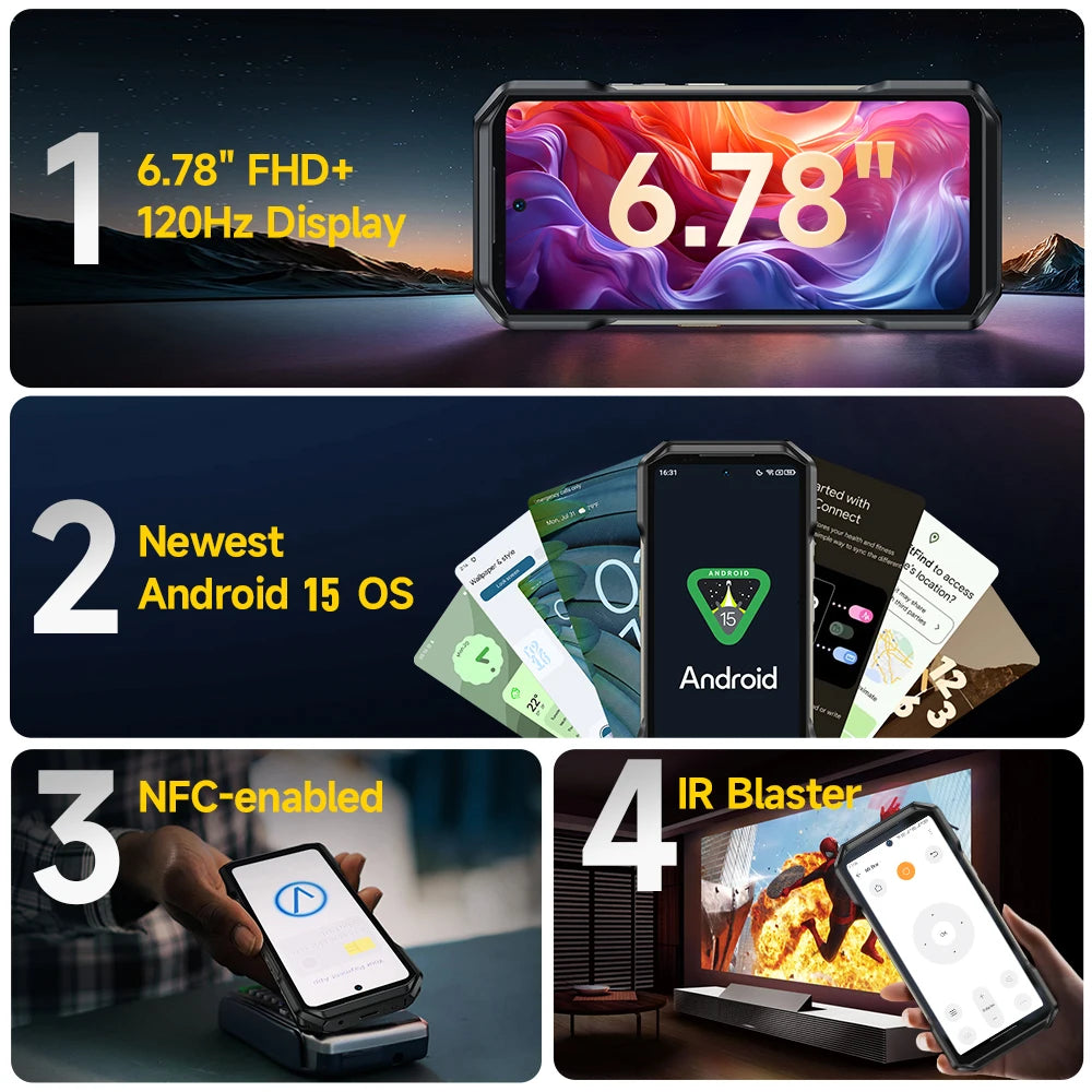 Ulefone Armor 27 Pro 5G Rugged Phone 10600mAh Smartphone 50MP Camera 64MP Night Android 15 Up to 24GB+256GB NFC Waterproof Phone
