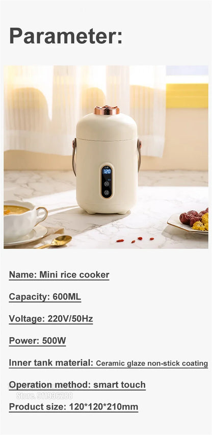 New Mini Rice Cooker Small 600ML Electric Cooker Multifunctional Electric Cooking Pot 12H Reservation Mini Hot Pot For Dormitory