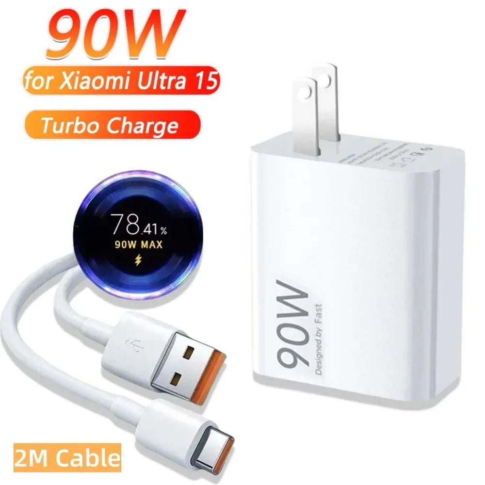 90W Fast Charger For Universal USB Charging Power Adapter USB To Type C Quick Charging Cable Accessories Wall USB Charger