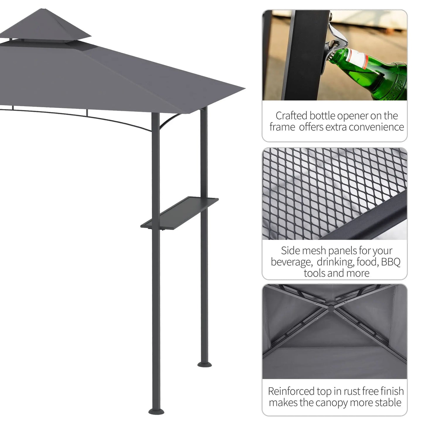 8' x 5' Grill Gazebo with Double Roof, Outdoor BBQ Canopy Gazebo with 2 Side Shelves for Patio Yard Garden Gray