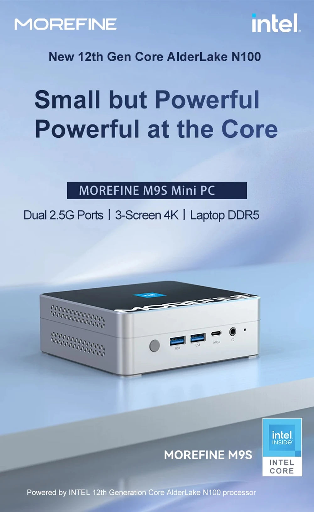 MOREFINE M9S Mini PC 12th Gen Intel i3 N305 N300 N200 ES QS PCIE3.0x4 2xLAN Home /Office Computer Windows 11 NUC WiFi6 Firewall
