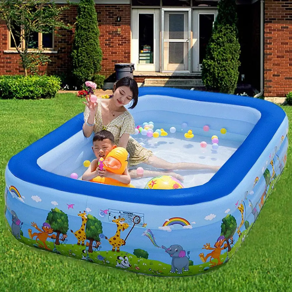 Kids Inflatable Pool Foldable Square Blow up Pool Cute Blow Up Pool for Family Space-Saving Swimming Pool for Backyard Garden