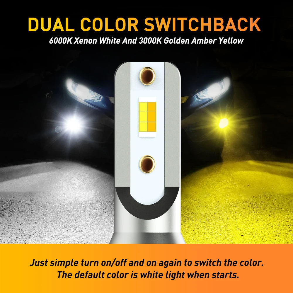 AUXITO 2Pcs L6 LED H8 H11 Yellow White Fog Light Dual Color 3000K 6000K Canbus DRL Daytime Running Light Bulb Fog Lamp 12V CSP