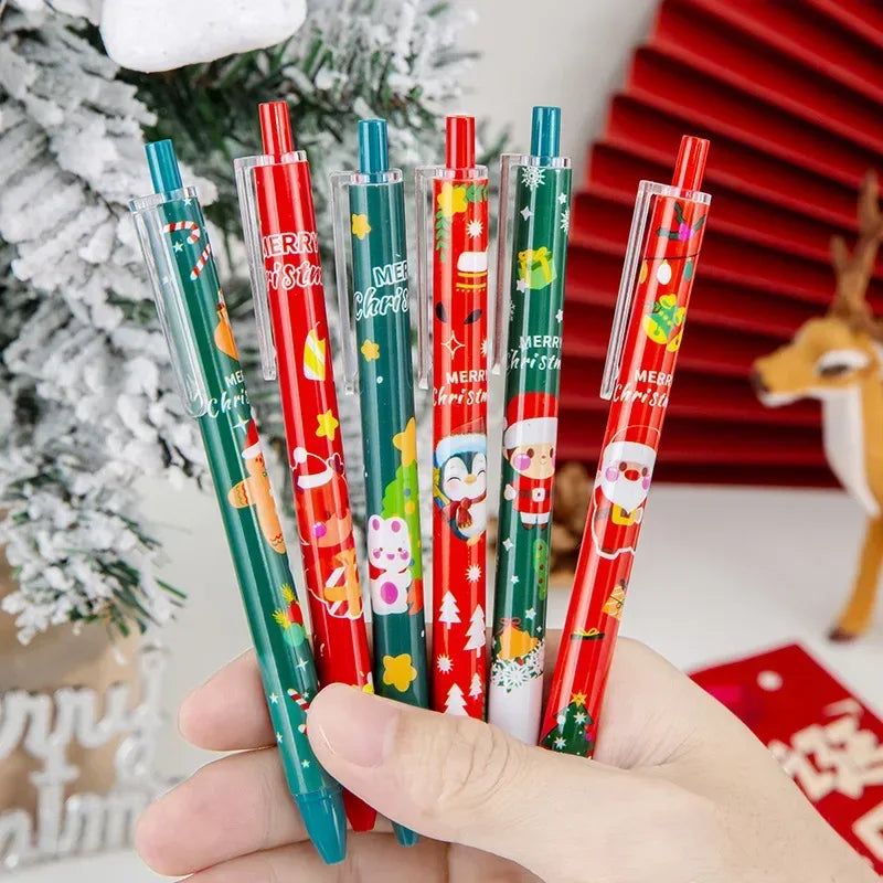 50Pcs/Lot Cute Christmas Press Gel Pens Cartoon Santa Claus Kawaii Christmas Gift Black Ink Pen Student School Office Supplies