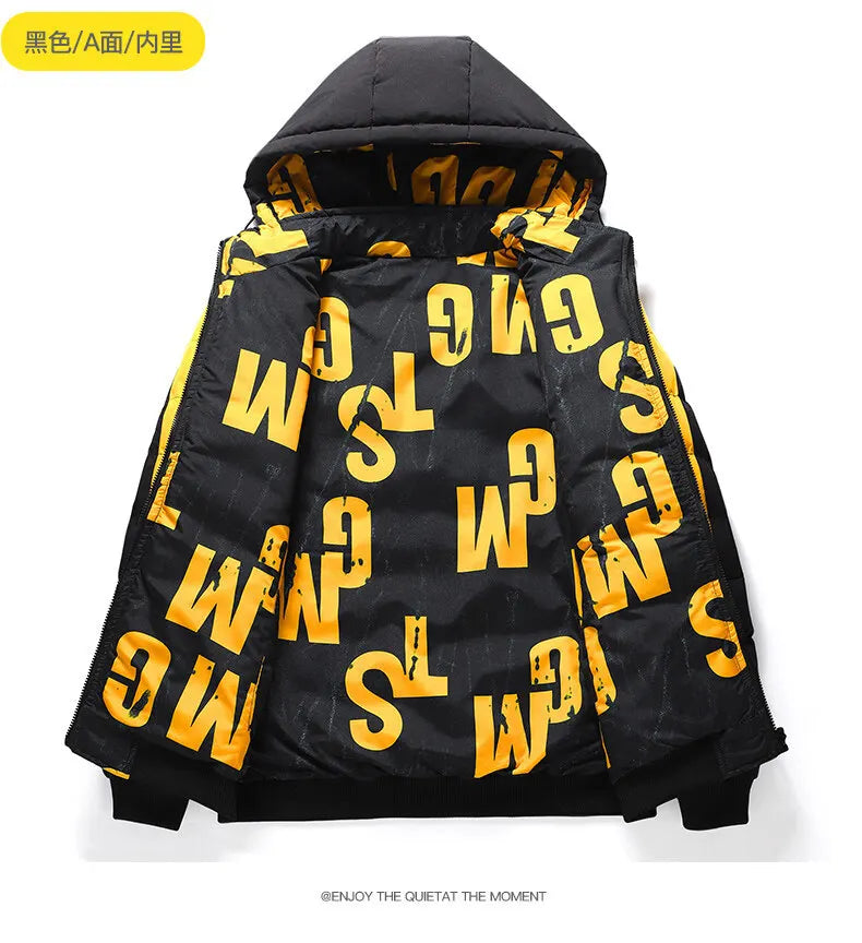 Men Autumn Winter Cotton Jacket Warm Comfortable Padded Thickened Down Jacket 2024 New Double-Sided Clothes Removable Cap M-5XL