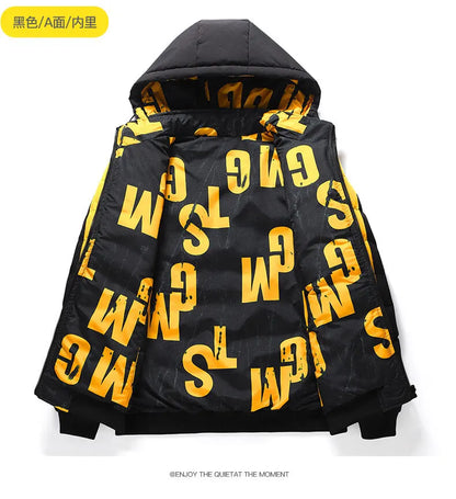 Men Autumn Winter Cotton Jacket Warm Comfortable Padded Thickened Down Jacket 2024 New Double-Sided Clothes Removable Cap M-5XL
