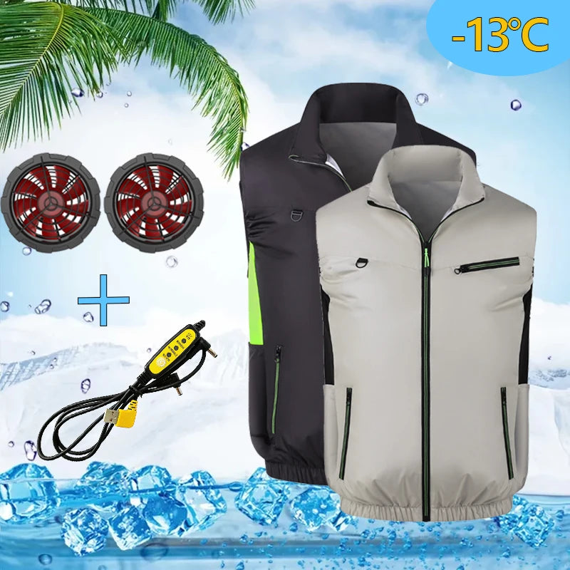 Summer cooling & heatstroke prevention fan vest, refrigerated outdoor waistcoat, fan work jacket, cooling vest, unisex style.