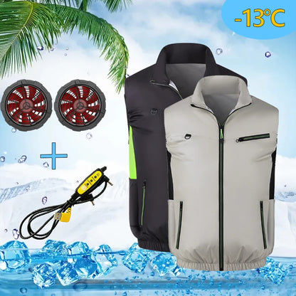 Summer cooling & heatstroke prevention fan vest, refrigerated outdoor waistcoat, fan work jacket, cooling vest, unisex style.