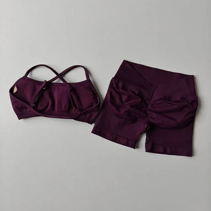Seamless Yoga Shorts Set Yoga Women's Fitness Tight Bra Top Vest Gym Set Elastic Hip Lifting Gym Shorts Sports 2pcs Workout Suit
