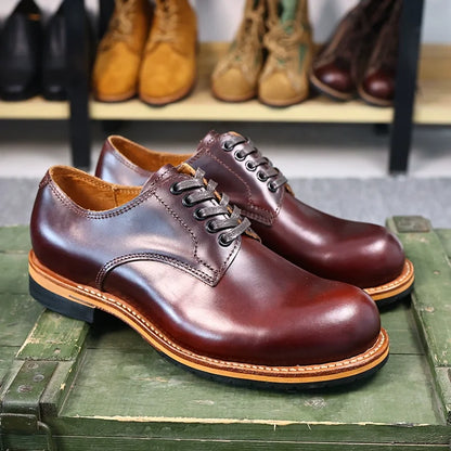 Durable Goodyear Edge Motorcycle Durable Traditional Boots Retro Oil Leather Red Punk Men's Cowhide Low Top Shoes