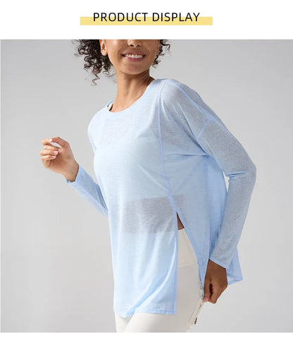 Gym Sports Tops Workout T-shirts Women Yoga Clothing Running Loose Slim Quick Dry Training Long Sleeve Blouse Fitness Tops👚