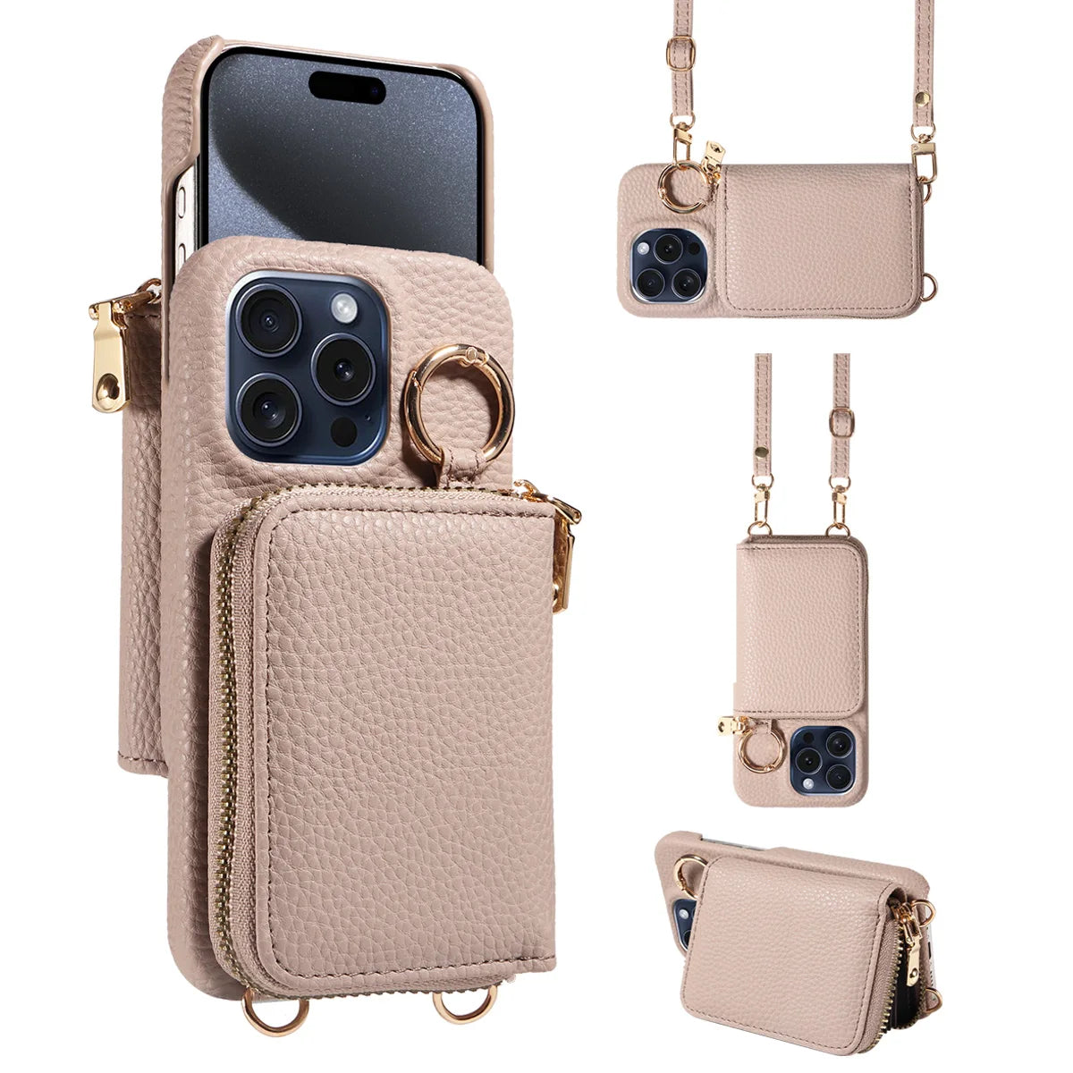 Newly Designed Deluxe Zipper Card Case for IPhone16promax 15 14 PU Leather Phone Case with Crossbody Lanyard Wallet Function