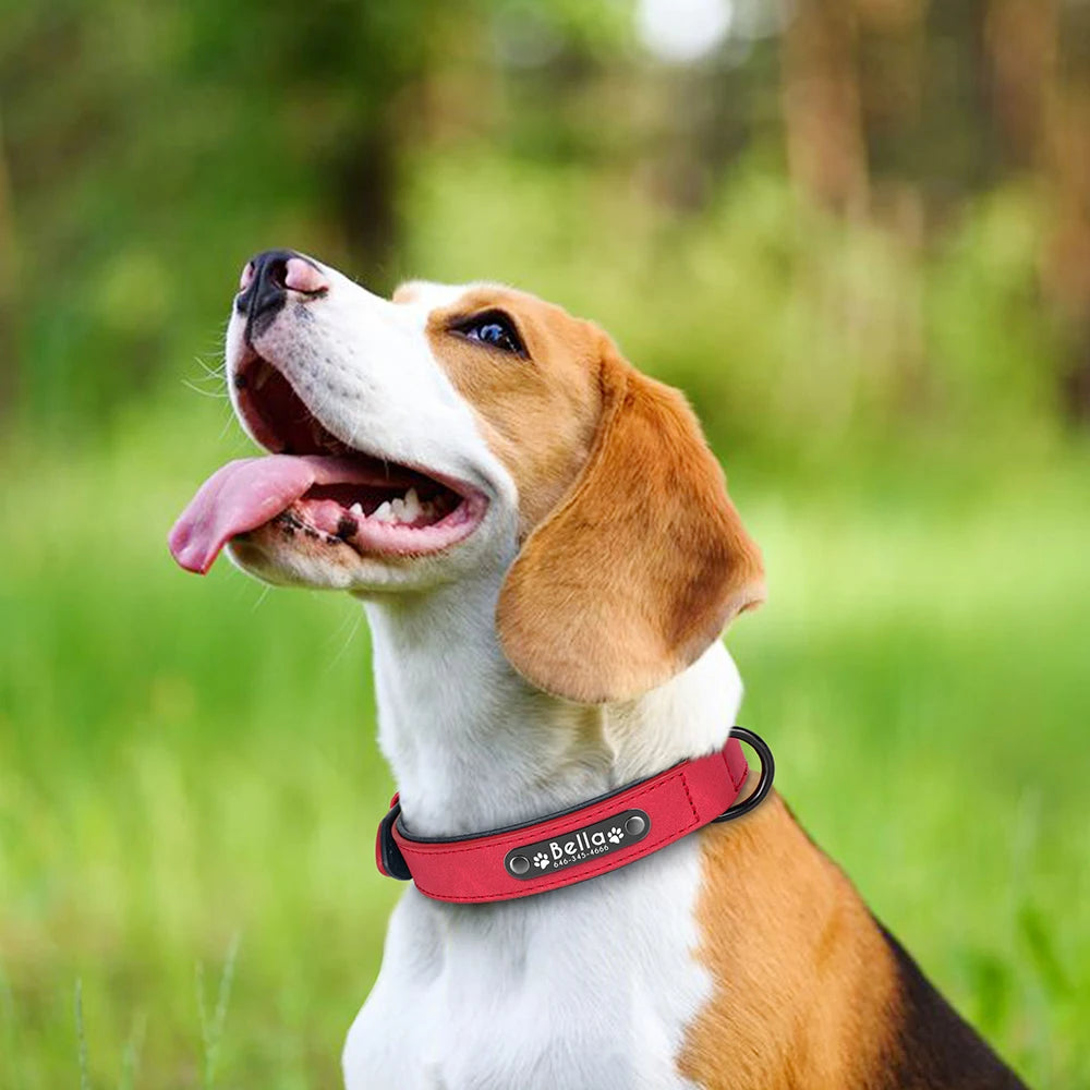 Personalized  PU Leather Dog Collar Soft Padded Pet Dog Collars Engraved Name Paw Durable Necklace for Small Medium Large Dogs