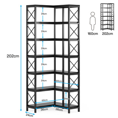 Bibliothèque d'angle à 7 niveaux LITTLE TREE, étagère de rangement haute à 7 niveaux avec structure en métal pour salon ou bureau à domicile