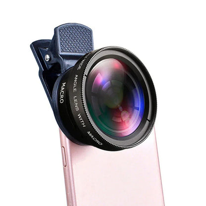 Professional 2 in 1 Lens Universal Clip 37mm Cell Phone Lens 0.45x 49uv Super Wide Angle + Macro HD Lens for All Smartphones
