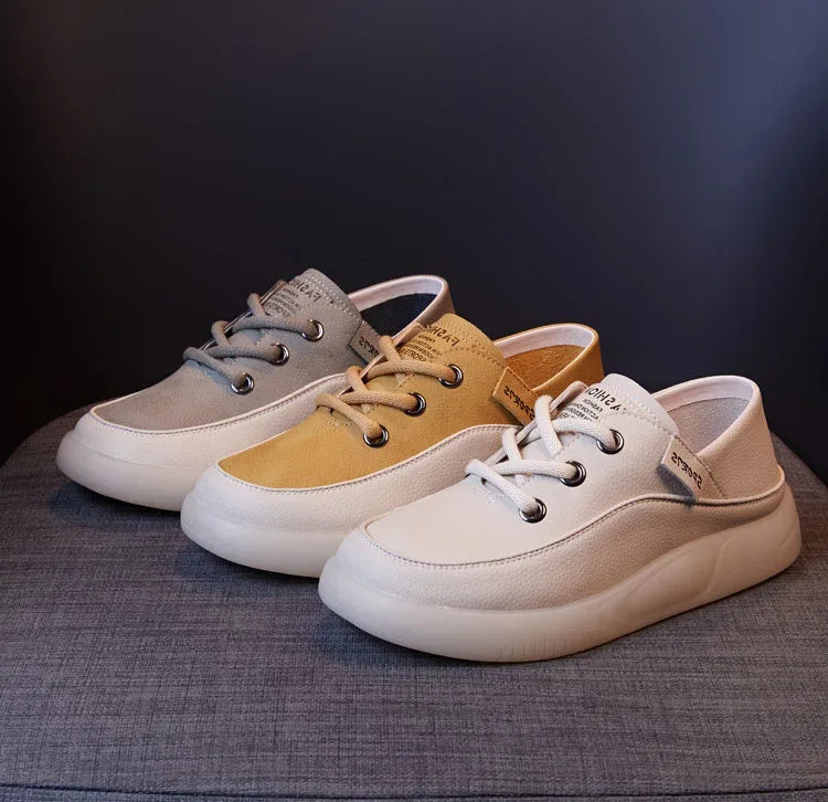 Koznoy 3.5cm Cow Genuine Leather Women Flats Fall Vulcanize Chunky Sneaker Loafer High Brand Platform Slippers Autumn Shoes