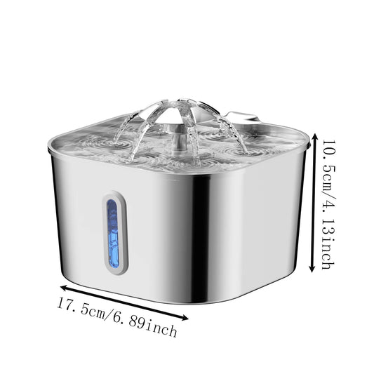 2.2L/74OZ Automatic Cat Fountain Stainless Steel Pet Water Dispenser Silent Water Pump Circulation Filtering Visual Window by PDG ibma