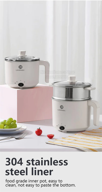 Liven Electric Multi Cooker 1.8L with 304 Stainless Steel Steamer Multifunctional Cooking Rice Porridge Noodle Mini Hot Pot 600W