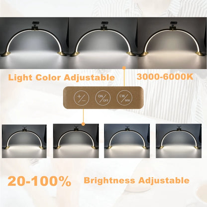 32inch Half Moon Light Gold for Nail Desk  Fill Light Folded Arch Light for Nail Lamp with Phone Stand Manicure Handicraft Light