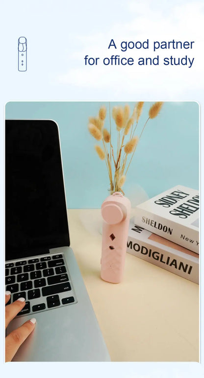 2 In 1 Portable Fan Humidifier USB Rechargeable Handheld Fan Water Spray Fan Face Steamer Air Conditioner Cooling Fan
