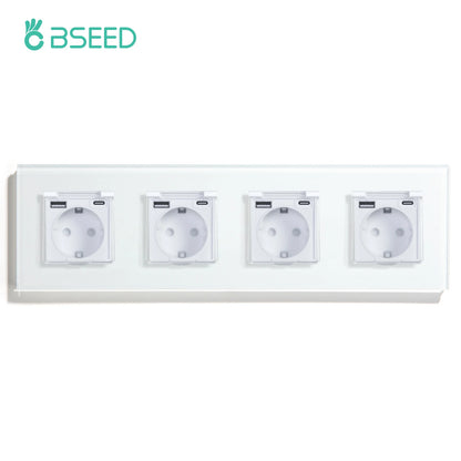 BSEED Single EU Wall Socket USB Type-c Ports Double Waterproof Cover Bathroom Power Sockets Triple Glass Electric Outlets 16A
