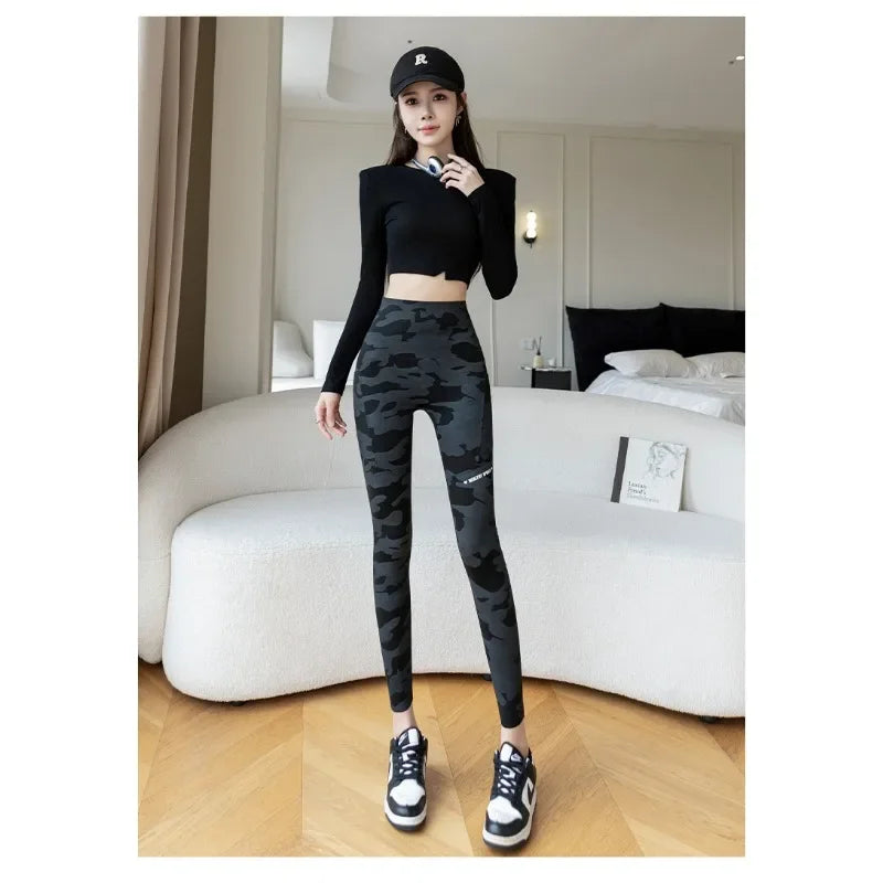 Women Camo Shark Pants High Waist Pocket Leggings Big Size Stretchy Casual Pants Fashion Skinny Yoga Fitness Pants