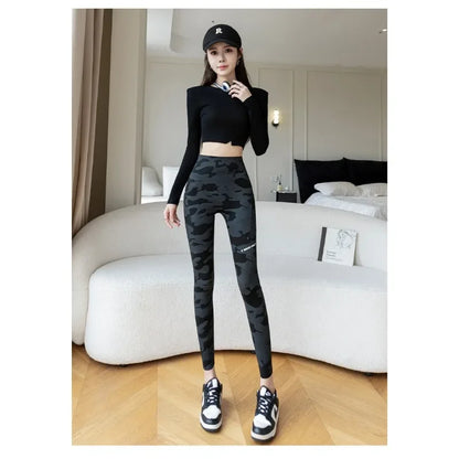 Women Camo Shark Pants High Waist Pocket Leggings Big Size Stretchy Casual Pants Fashion Skinny Yoga Fitness Pants