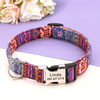 Custom Large Dog Collar Cute Print Personalized Pet Collar Nylon Puppy Dogs ID Collars Engraved Name for Small Medium Large Dog