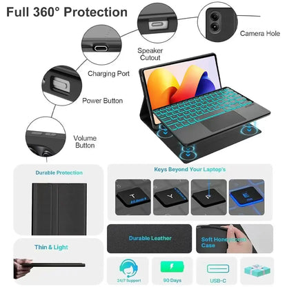 Case for Redmi Pad Pro/Redmi Pad 2 Pro 12.1 inch For Xiaomi Poco Pad 12.1 lnch Keyboard Case with Detachable Bluetooth Keyboard