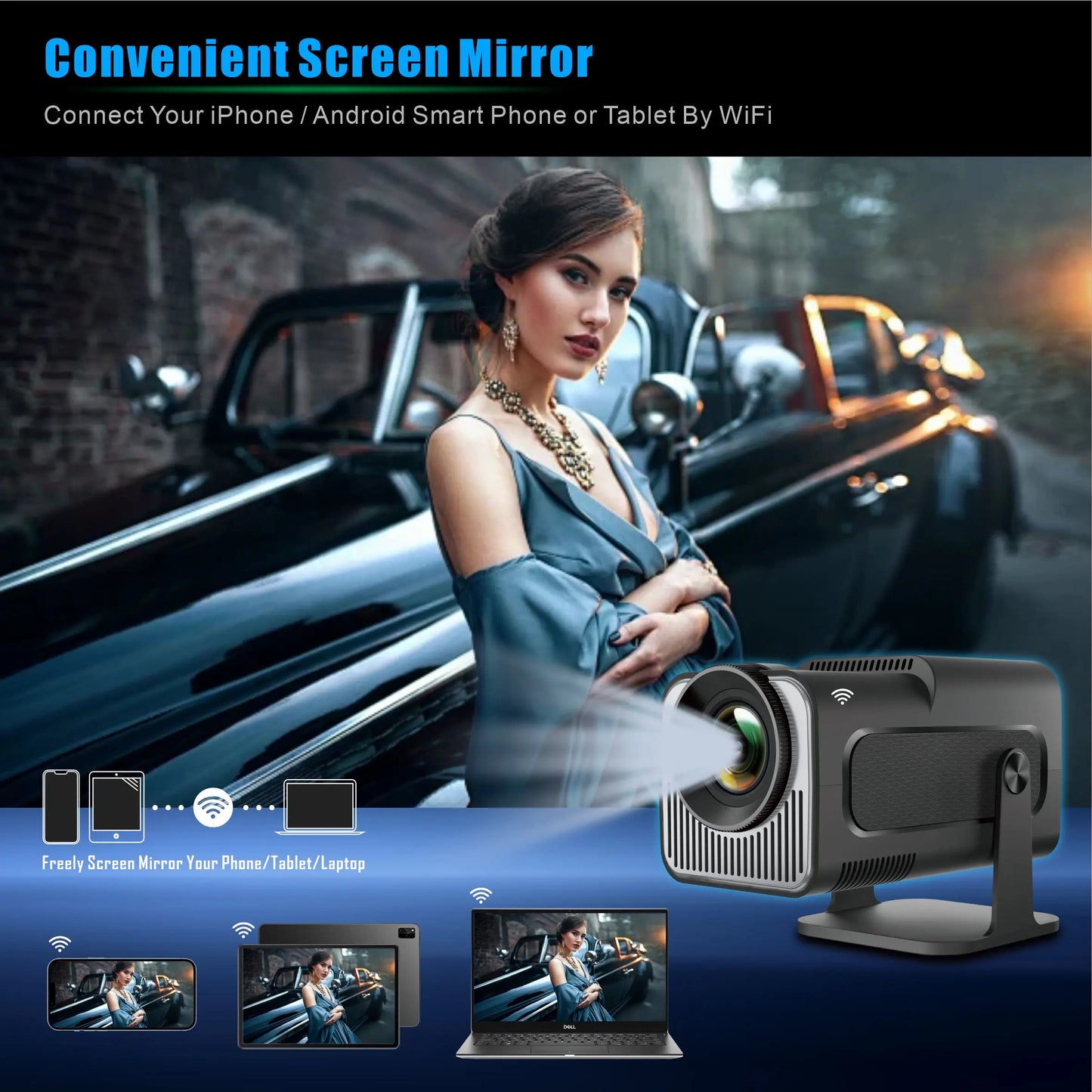 Salange HY320 MINI Android 14.0 Projector LED Beamer Home Cinema 300ANSI 720P WIFI Smart TV HD 1080P 4K Movie