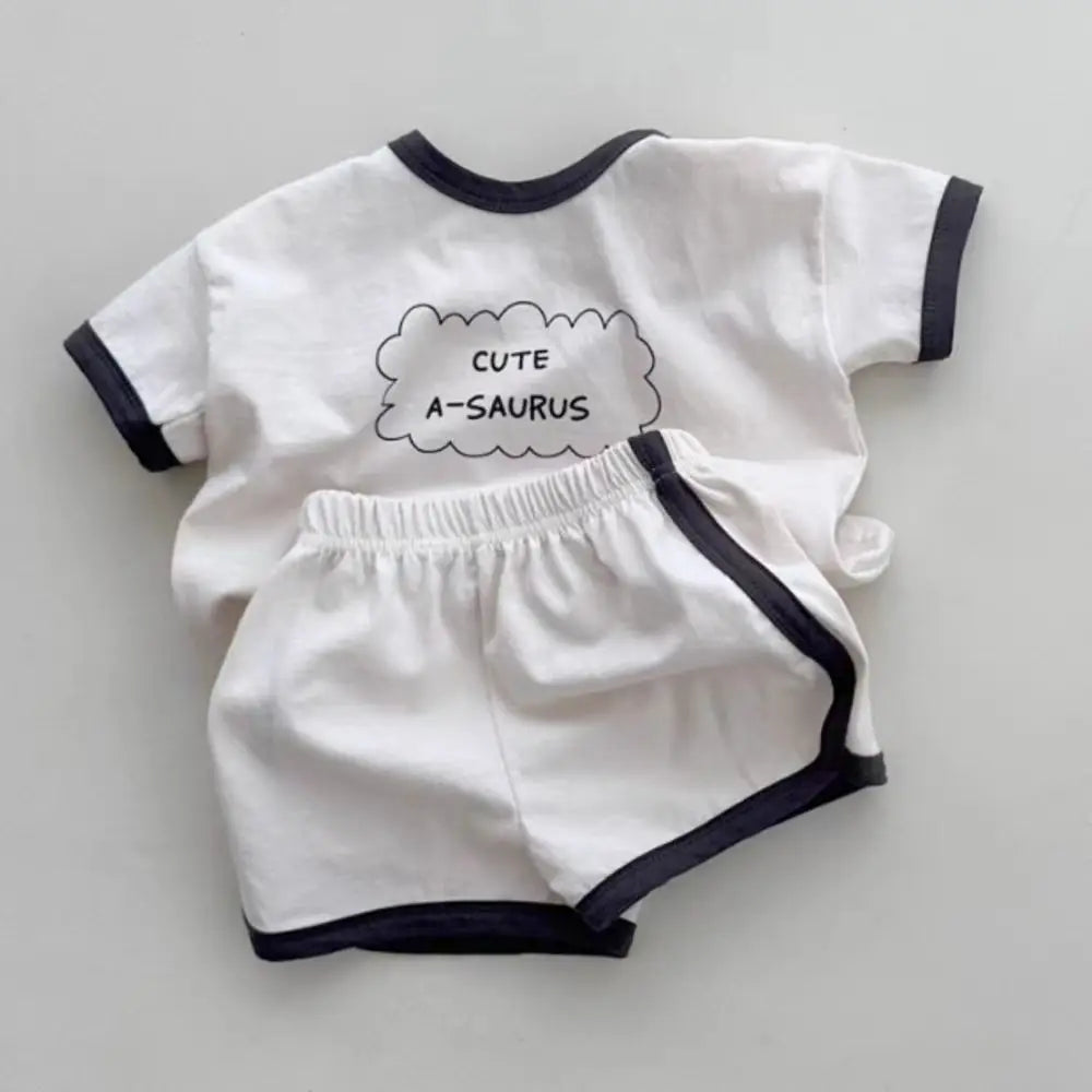 TZ24047 Summer New Sports Style Set New Letter Baby Round Neck Simple Casual T-shirt Shorts Two piece Set