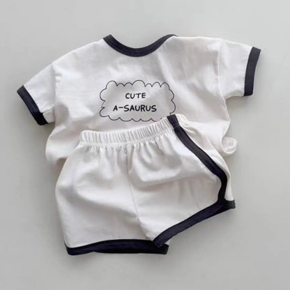 TZ24047 Summer New Sports Style Set New Letter Baby Round Neck Simple Casual T-shirt Shorts Two piece Set