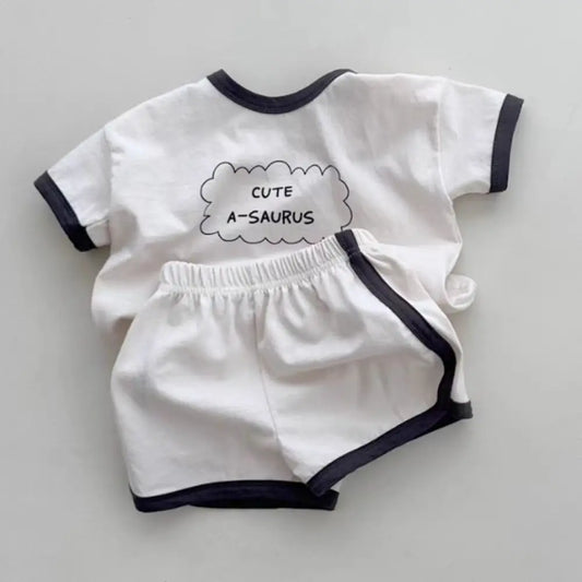 TZ24047 Summer New Sports Style Set New Letter Baby Round Neck Simple Casual T-shirt Shorts Two piece Set