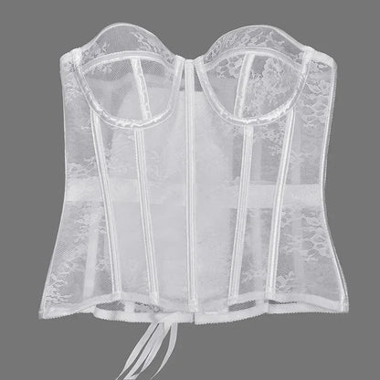Sexy Thin Body Shaper Underwear Corset Waist Trainer Lingerie Lace Corsets Perspective Mesh Shapewear Women Fashion Clothes Faja