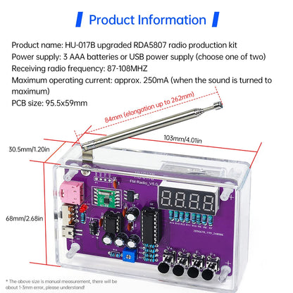 DIY FM Radio Electronic Kit  87-108MHz Adjustable Frequency Digital Display Soldering Project Practice Solder RDA5807S
