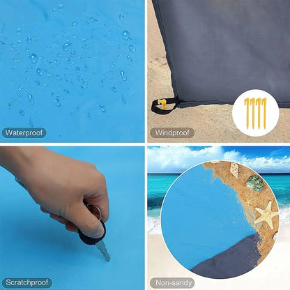 200x210cm Sandproof Waterproof Beach Mat, Foldable 3-Color Spliced Outdoor Picnic Blanket, Lightweight Pocket Camping Mat