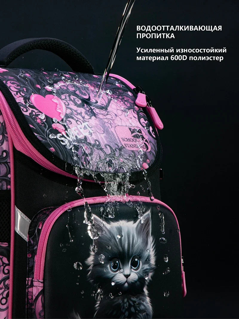 Orthopedic School Backpack For Girls Cartoon Cat Primary School Grade 1 Students Bags Kids Satchels Female Bookbag 7-9 Years