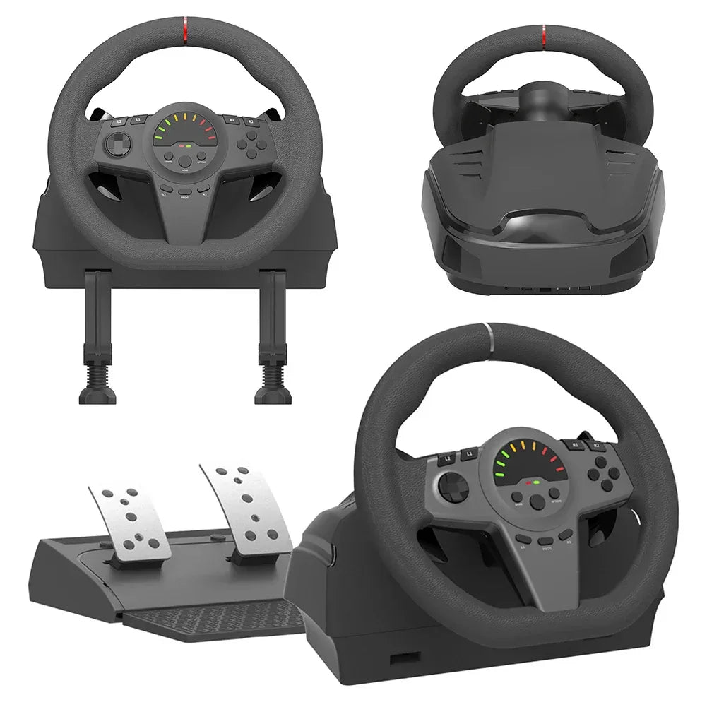270° Gaming Simracing Car Pedal Game Steering Wheel Vibration Controller for PC PS3/PS4/Switch/ Xbox One/Xbox Series X/S