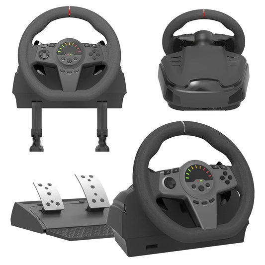 270° Gaming Simracing Car Pedal Game Steering Wheel Vibration Controller for PC PS3/PS4/Switch/ Xbox One/Xbox Series X/S