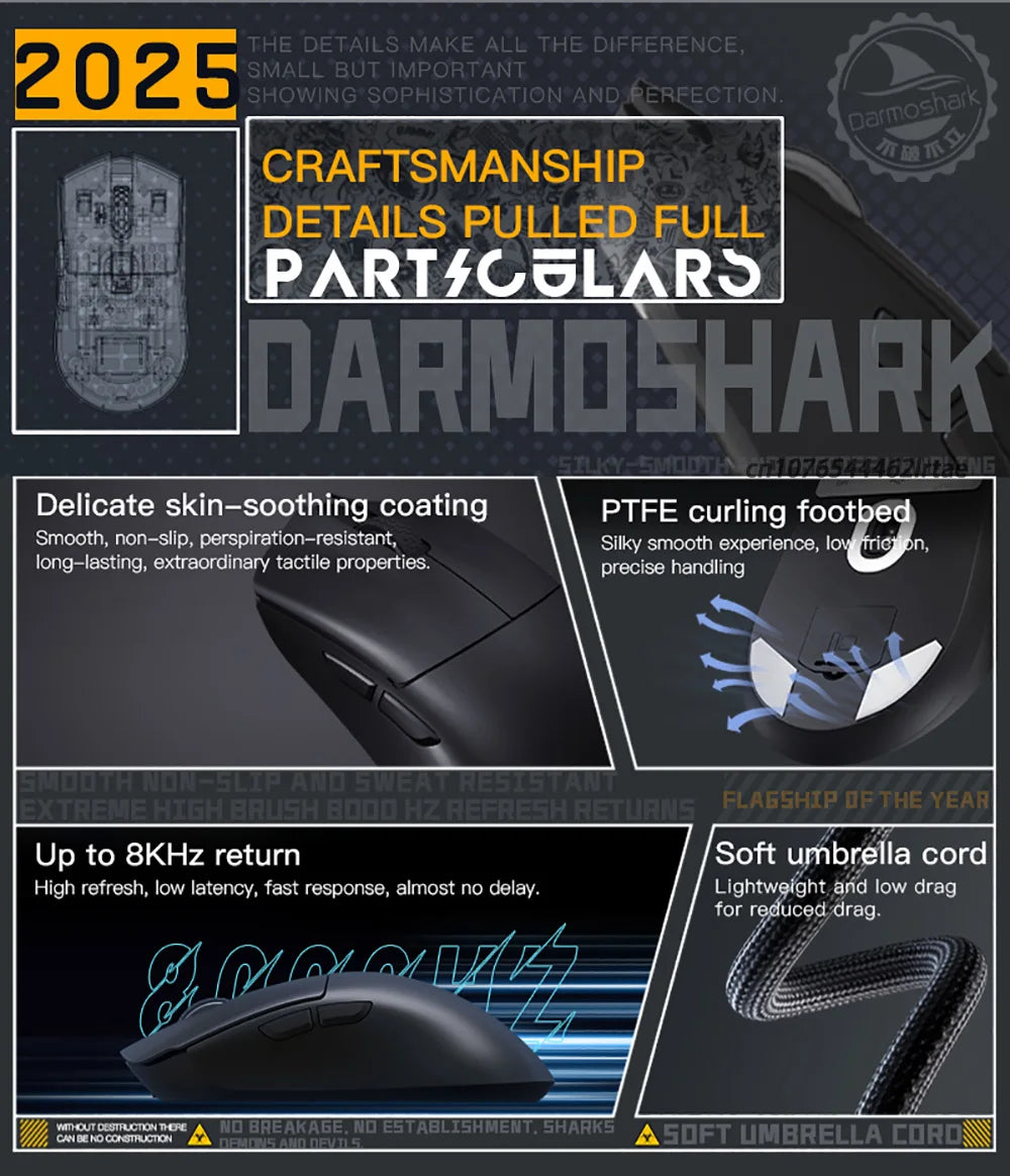 Darmoshark M3 Gaming Mouse Dual Mode 8K Wireless Tri-Mode PAW3395 Big Hand Macro Game Mouse 26000 DPI Lightweight Mice