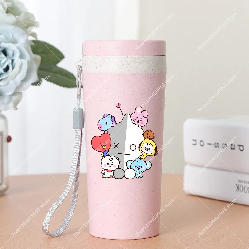 350ml BT21 Portable Water Bottle COOKY TATA RJ Cute Anime Leak-proof Plastic Drinking Cup Milk Coffee Juice Cup Drinkware Gift