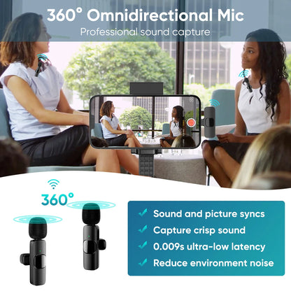 Lavalier Microphone 2.4G Wireless Portable Audio Video Recording Mini Mic for iPhone Android Live Broadcast Gaming Phone Mic