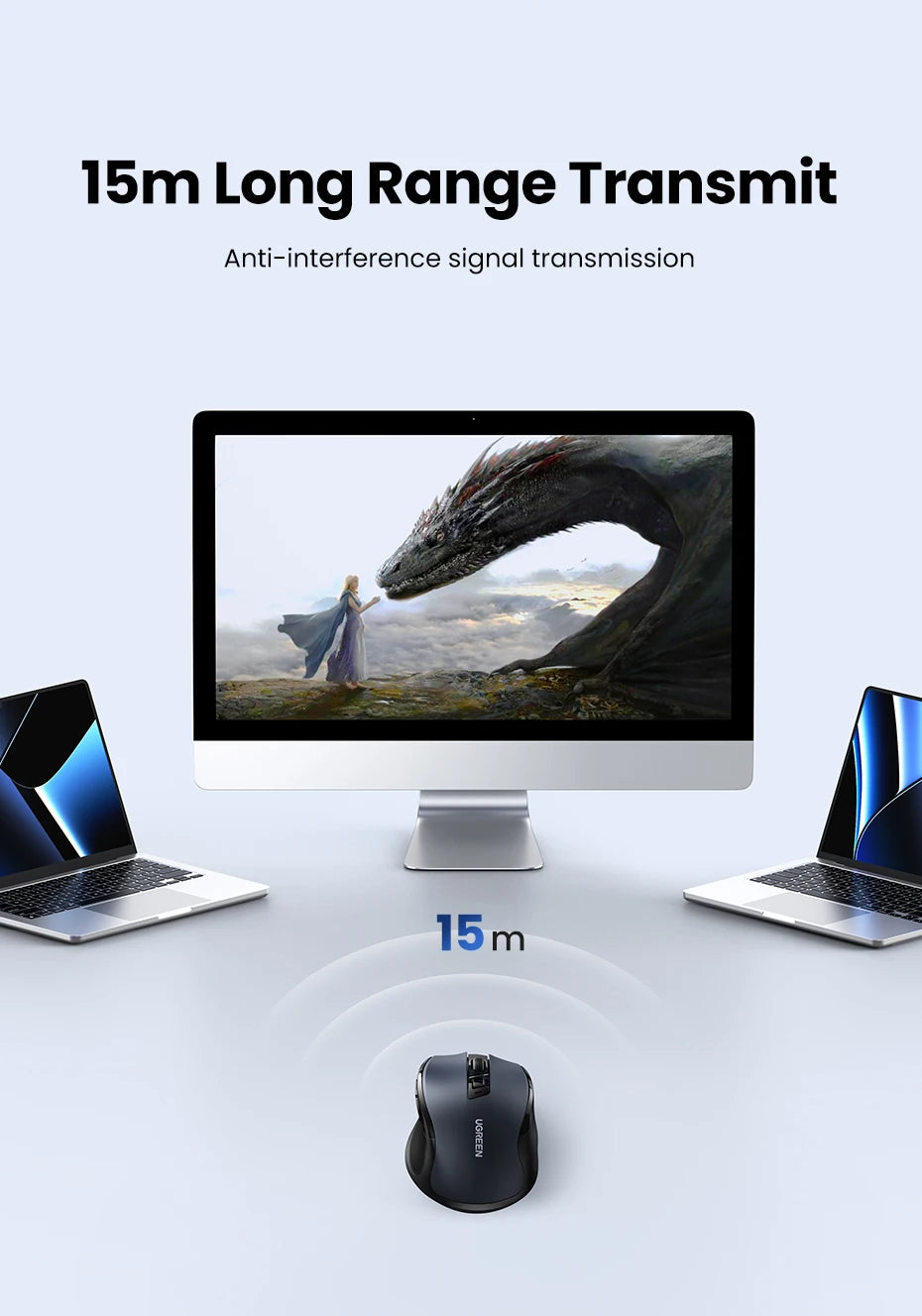 UGREEN Ergonomic Mouse, 6-Button Wireless 2.4G Bluetooth Dual Mode, 5-Level 4000 DPI Adjustable , Silent Click for PC Laptop
