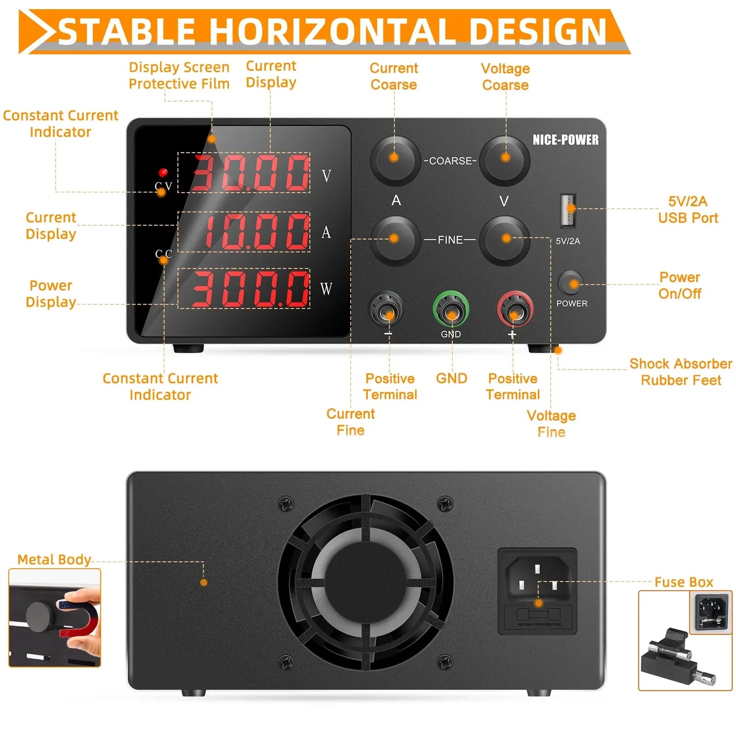 KUAIQU High Precision 30V10A Adjustable DC Stabilized Power Supply, Laboratory Specific Digital Display Power Supply, Aging Test