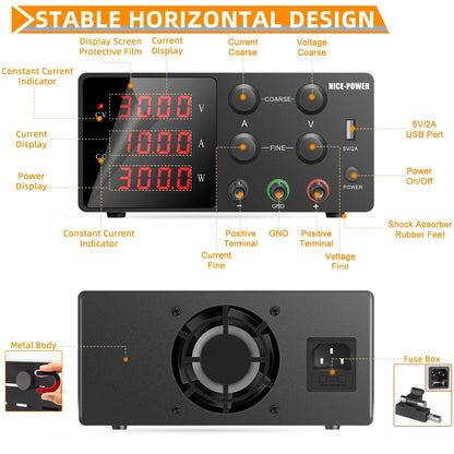 KUAIQU High Precision 30V10A Adjustable DC Stabilized Power Supply, Laboratory Specific Digital Display Power Supply, Aging Test