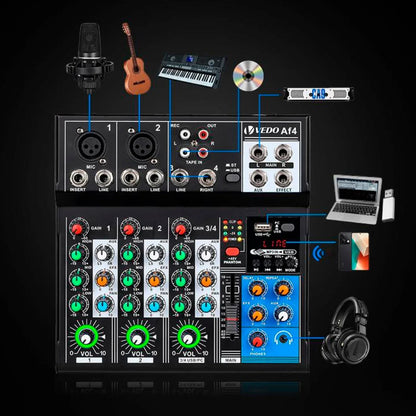 VEDO AF4 Mixer Analog Mixer Merged Digital Sound Card 4 Channels Personalized Function Settings Analog Mixing Console For Live