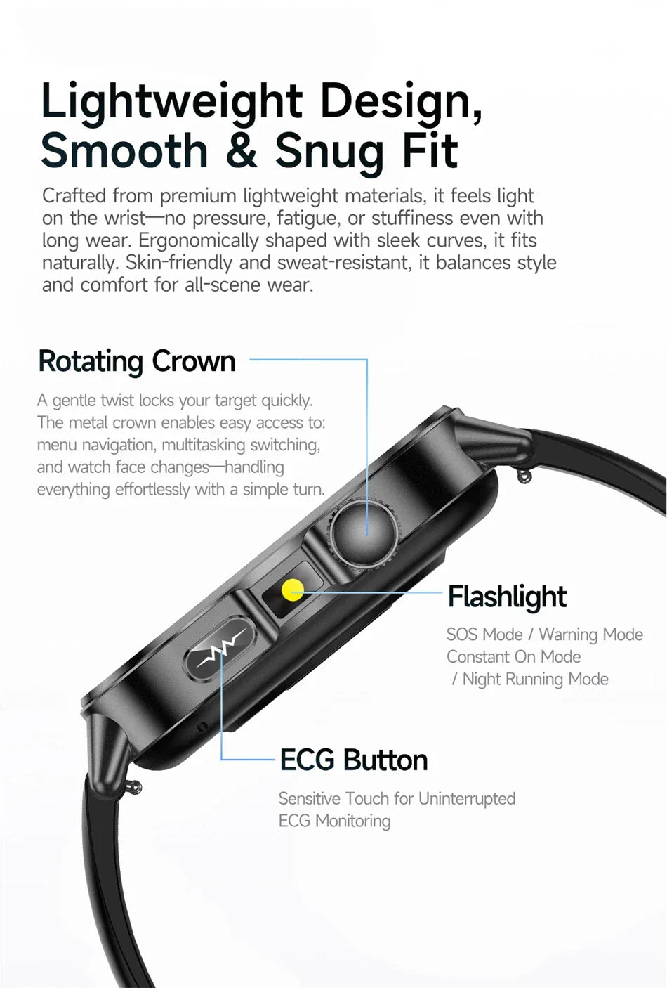2026 New Model Uric Acid & Lipid Health Analysis Smart Watch Men ECG+PPG Bluetooth Call 2.01-inch Flashlight Smartwatch Women