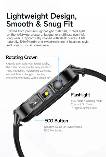 2026 New Model Uric Acid & Lipid Health Analysis Smart Watch Men ECG+PPG Bluetooth Call 2.01-inch Flashlight Smartwatch Women