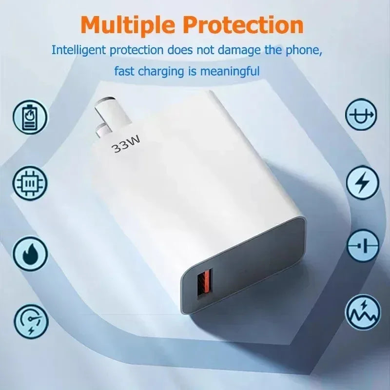 33W USB Fast Charging Charger with 6A Type C Cable Mobile Phone Adapter For iPhone 15 Xiaomi 14 Redmi 13 12 Samsung Wall Adapter